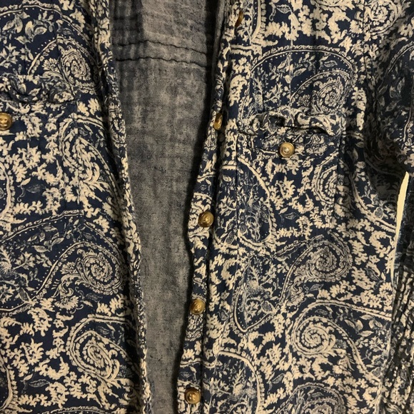 Paisley, chambray-esque blue button up - Picture 3 of 5